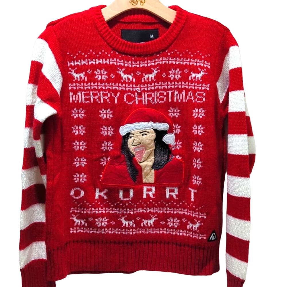 American Stitch Merry Christmas Okurrt Ugly Holiday Sweater Red Women's Size M